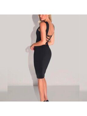 New TA3 - L Reg/Long Squarey Pencil Dress Sleeveless Black Shapewear Midi Sculpt